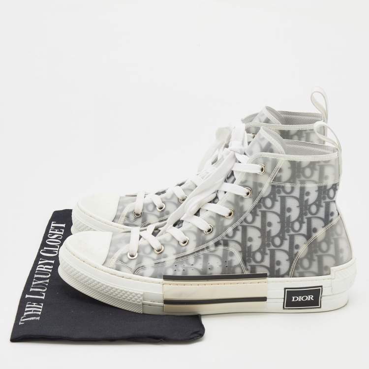 Pre Owned Dior White/Grey Oblique Mesh and Rubber B23 High Top Sneakers Size 41