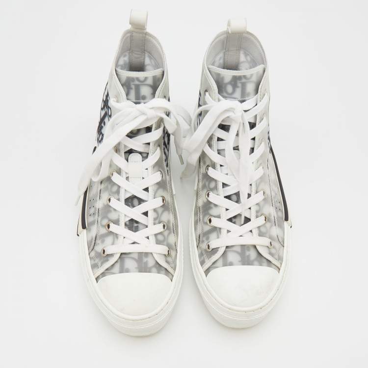Pre Owned Dior White/Grey Oblique Mesh and Rubber B23 High Top Sneakers Size 41