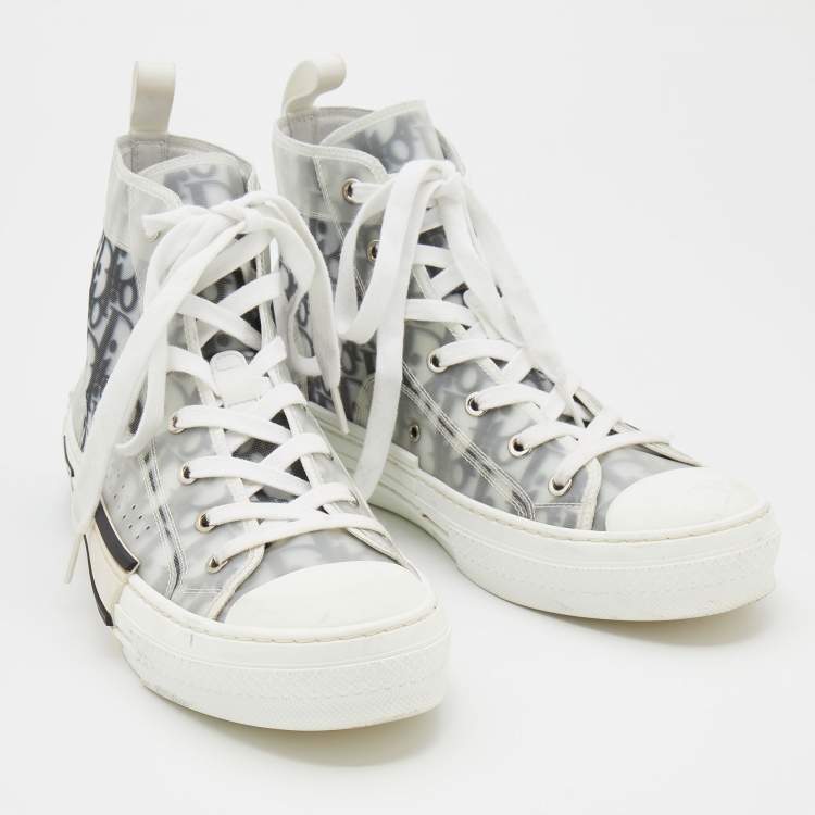 Pre Owned Dior White/Grey Oblique Mesh and Rubber B23 High Top Sneakers Size 41