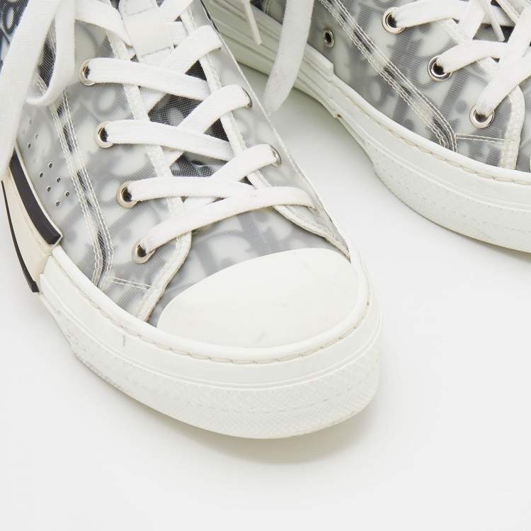 Pre Owned Dior White/Grey Oblique Mesh and Rubber B23 High Top Sneakers Size 41