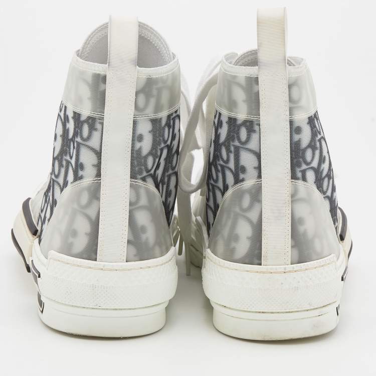 Pre Owned Dior White/Grey Oblique Mesh and Rubber B23 High Top Sneakers Size 41