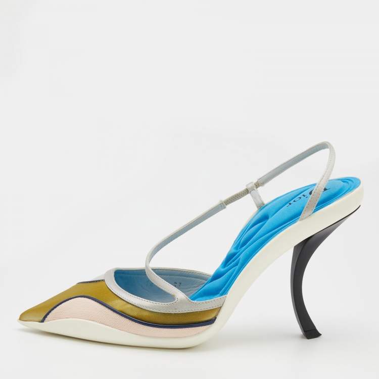 Pre Owned Dior Multicolor Satin And Leather Pointed Toe Slingback Pumps Size 37