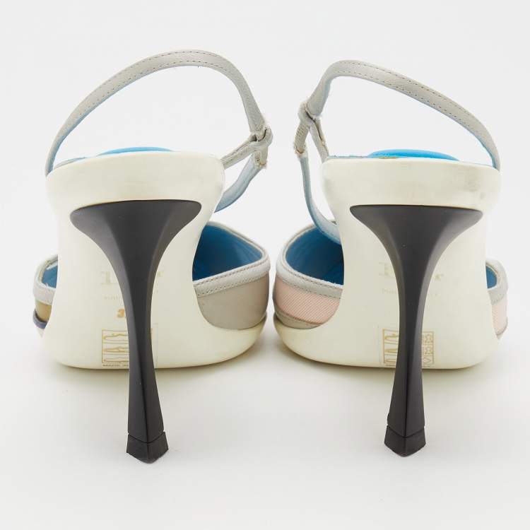 Pre Owned Dior Multicolor Satin And Leather Pointed Toe Slingback Pumps Size 37