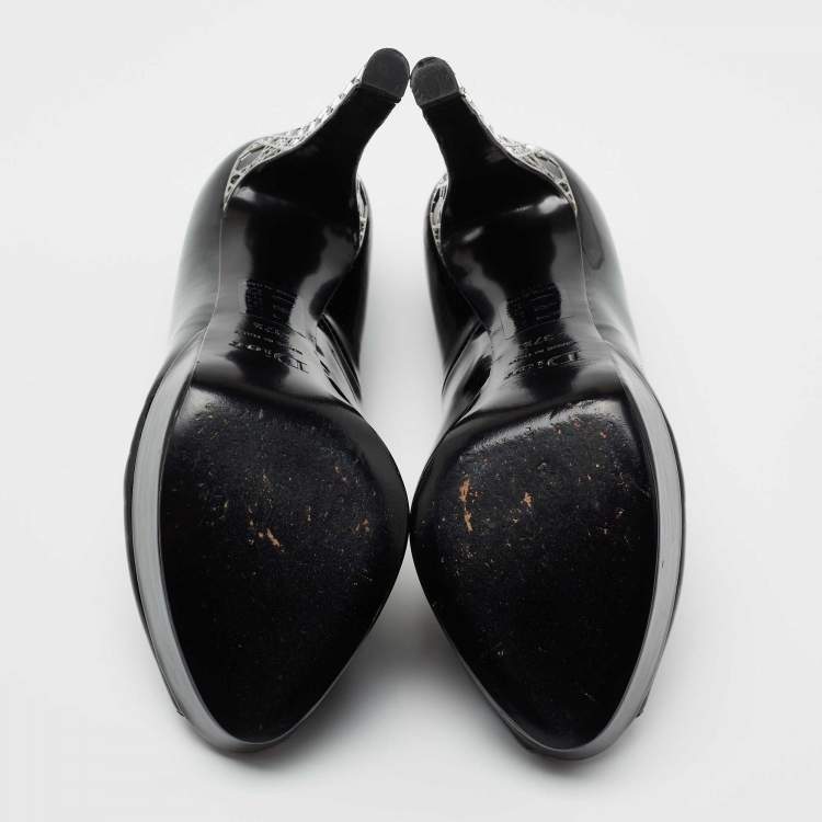 Pre Owned Dior Black Patent Leather Peep Toe Cannage Heel Platform Pumps Size 37.5