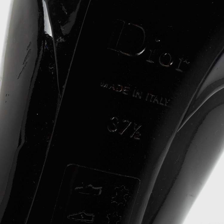 Pre Owned Dior Black Patent Leather Peep Toe Cannage Heel Platform Pumps Size 37.5