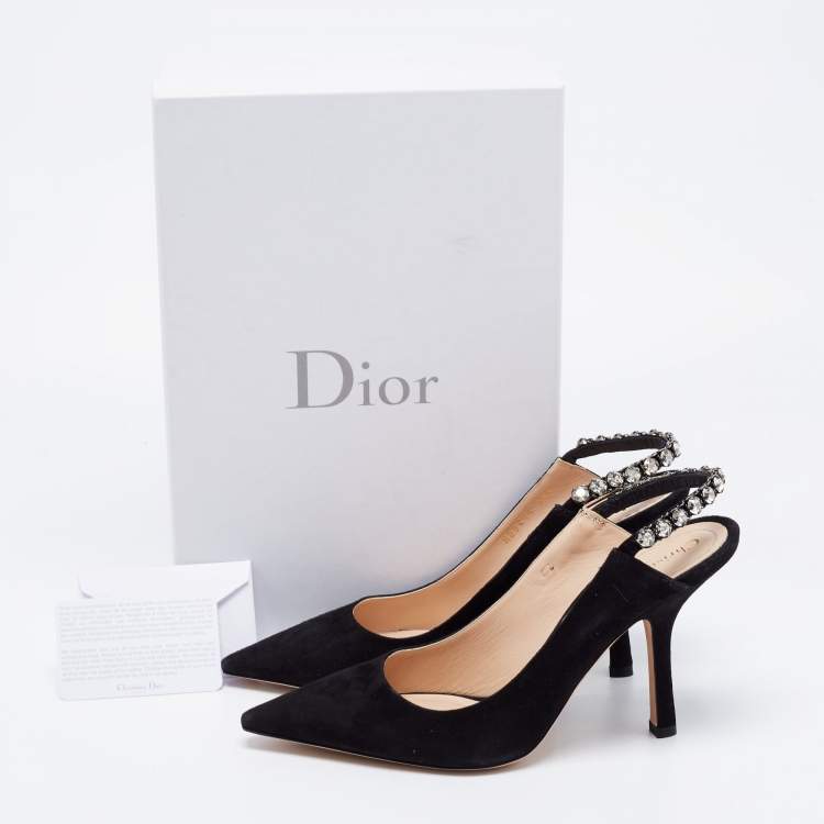 Pre Owned Dior Black Suede Crystal Embellished Slingback Pumps Size 39.5