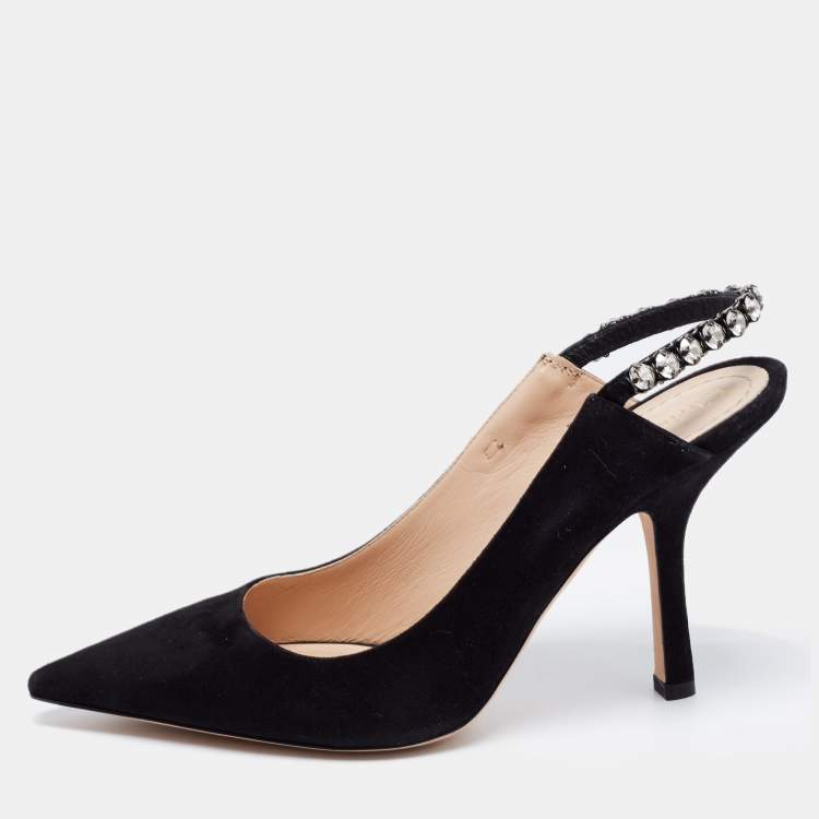 Pre Owned Dior Black Suede Crystal Embellished Slingback Pumps Size 39.5