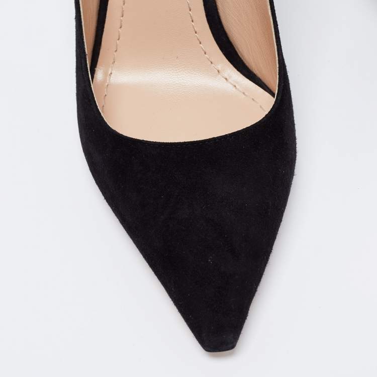 Pre Owned Dior Black Suede Crystal Embellished Slingback Pumps Size 39.5