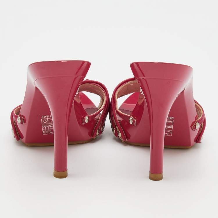 Pre Owned Dior Pink/Beige Leather And Canvas Mules Sandals Size 36