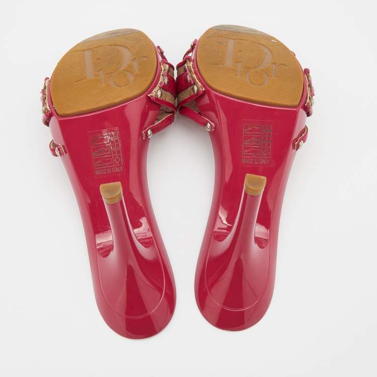 Pre Owned Dior Pink/Beige Leather And Canvas Mules Sandals Size 36