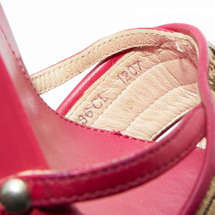 Pre Owned Dior Pink/Beige Leather And Canvas Mules Sandals Size 36