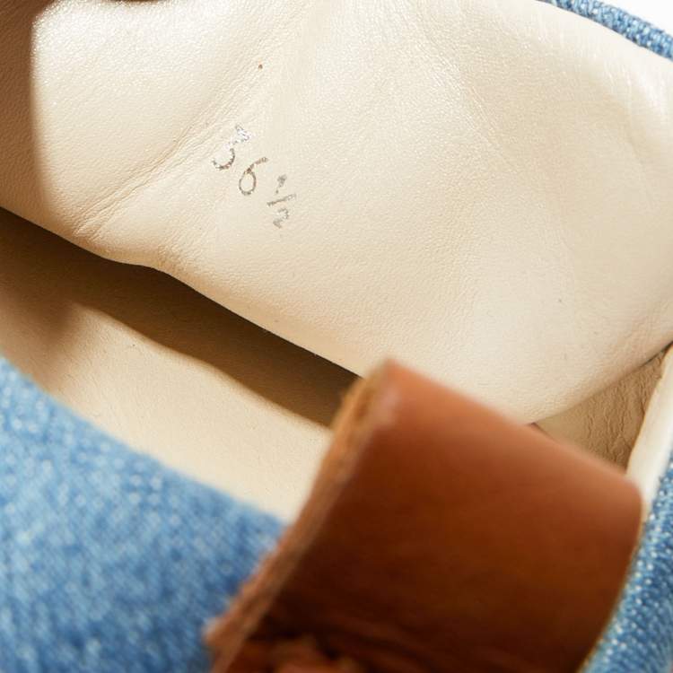 مملوكة مسبقًا Dior Tan/Blue Denim and Leather Stitch Velcro Lace Up Sneakers Size 36.5