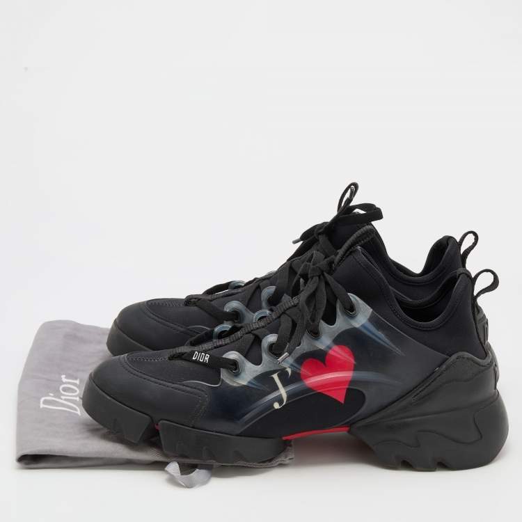 Pre Owned Dior Black Neoprene and Leather D-Connect Je T'Aime Print Sneakers Size 38.5