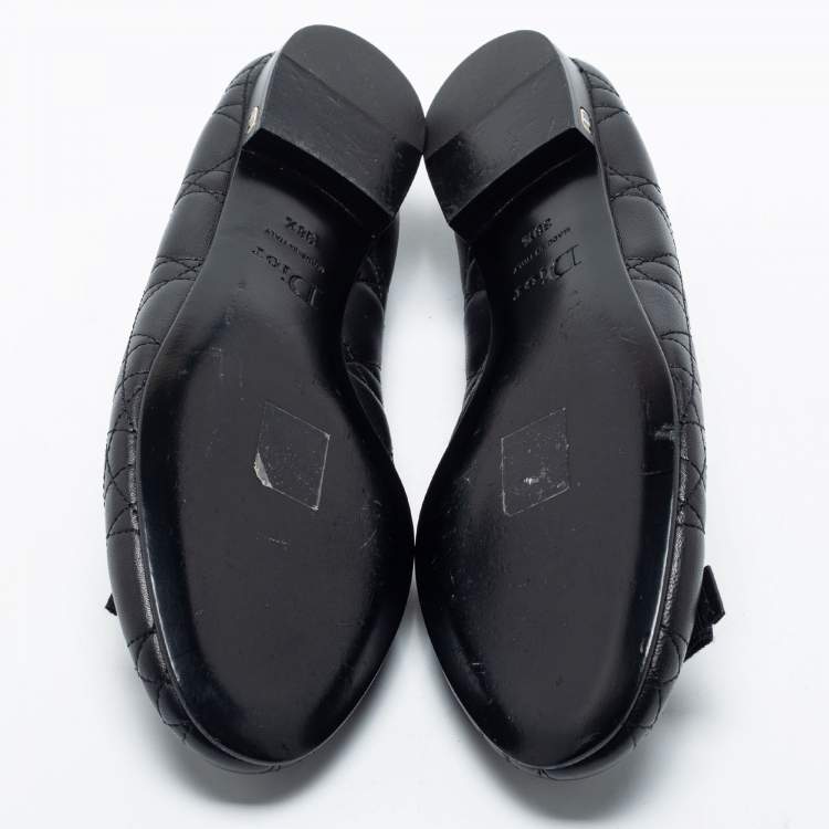 Pre Owned Dior Black Cannage Quilted Leather Bow Ballet Flats Size 38.5