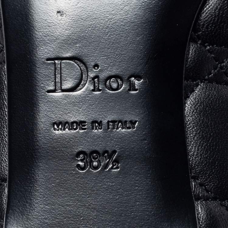 Pre Owned Dior Black Cannage Quilted Leather Bow Ballet Flats Size 38.5