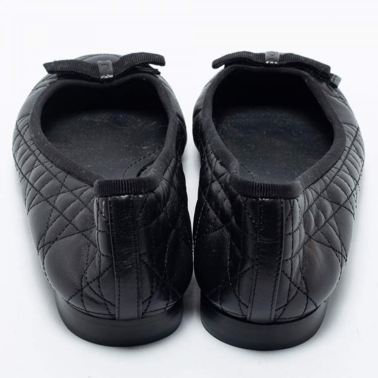 Pre Owned Dior Black Cannage Quilted Leather Bow Ballet Flats Size 38.5