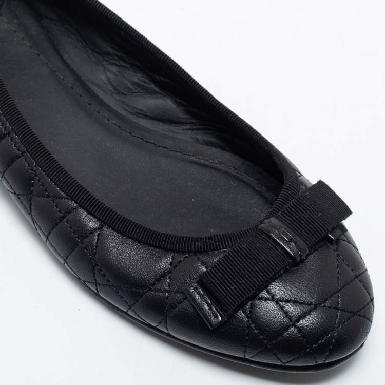 Pre Owned Dior Black Cannage Quilted Leather Bow Ballet Flats Size 38.5