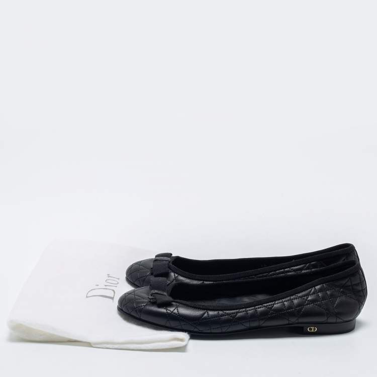 Pre Owned Dior Black Cannage Quilted Leather Bow Ballet Flats Size 38.5