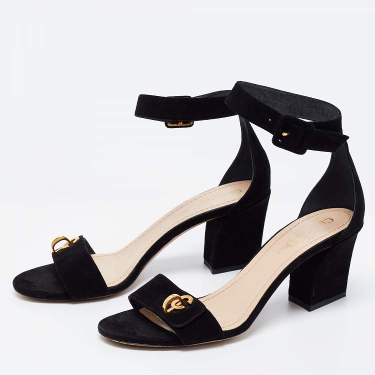 Pre Owned Dior Black Suede C'est Block Heel Ankle Strap Sandals Size 39