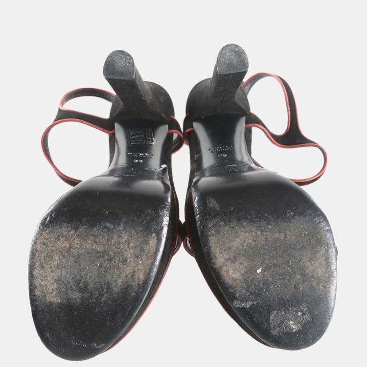 Pre Owned Christian Dior Black Satin Crystal Bow Open Toe Sandals Size EU 36