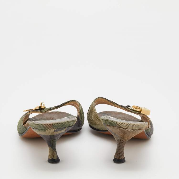 مملوكة مسبقًا Dior Multicolor Textured Leather Lock Key Slide Sandals Size 38.5