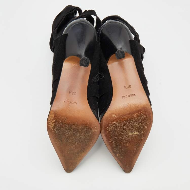 Pre Owned Dior Black Suede and Leather Pointed Toe Ankle Length Boots Size 38.5