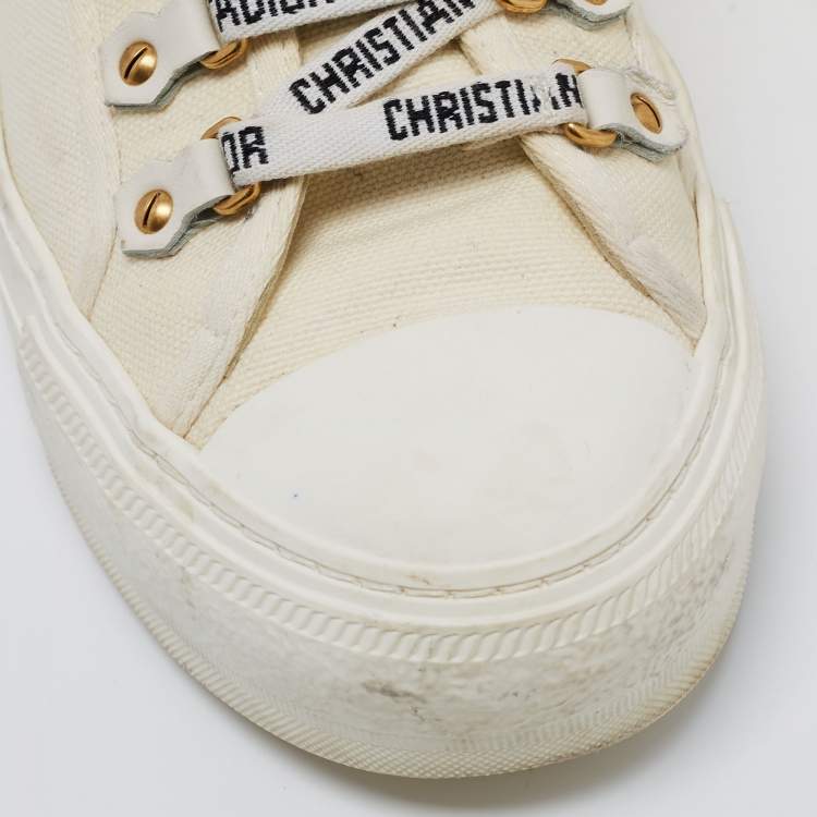 Pre Owned Dior White Canvas Walk'n'Dior Low Top Sneakers Size 38.5
