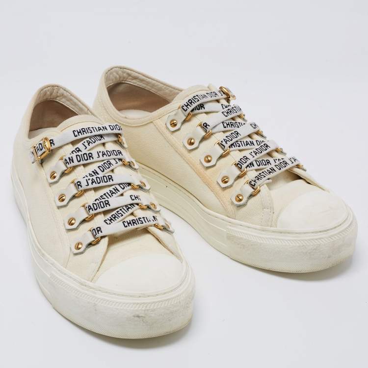 Pre Owned Dior White Canvas Walk'n'Dior Low Top Sneakers Size 38.5