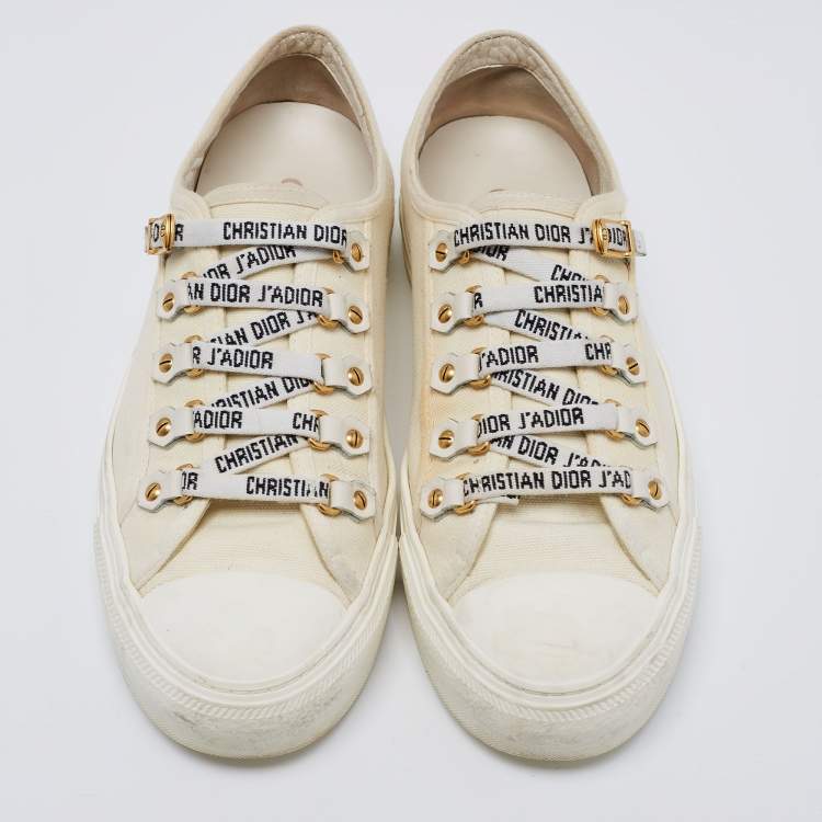 Pre Owned Dior White Canvas Walk'n'Dior Low Top Sneakers Size 38.5