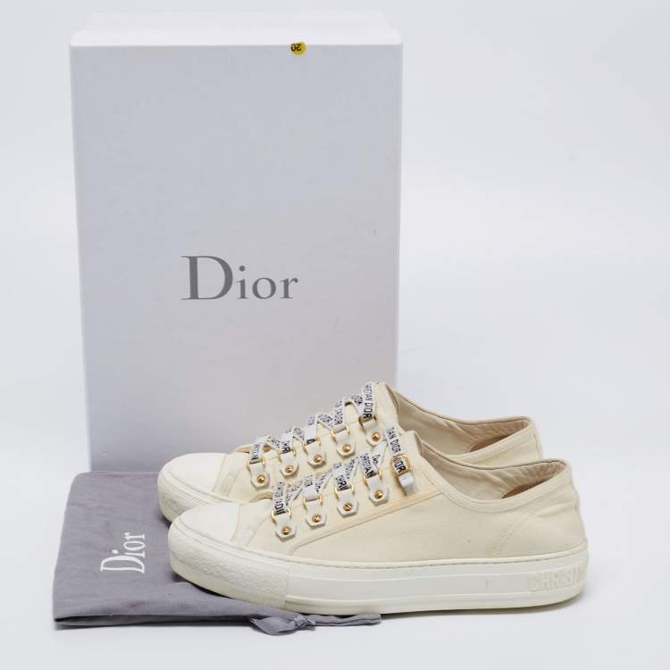 Pre Owned Dior White Canvas Walk'n'Dior Low Top Sneakers Size 38.5