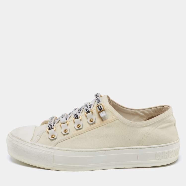 Pre Owned Dior White Canvas Walk'n'Dior Low Top Sneakers Size 38.5