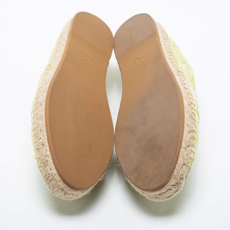 Pre Owned Dior White/Green Canvas Granville Flat Espadrilles Size 39.5