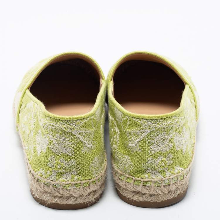 Pre Owned Dior White/Green Canvas Granville Flat Espadrilles Size 39.5