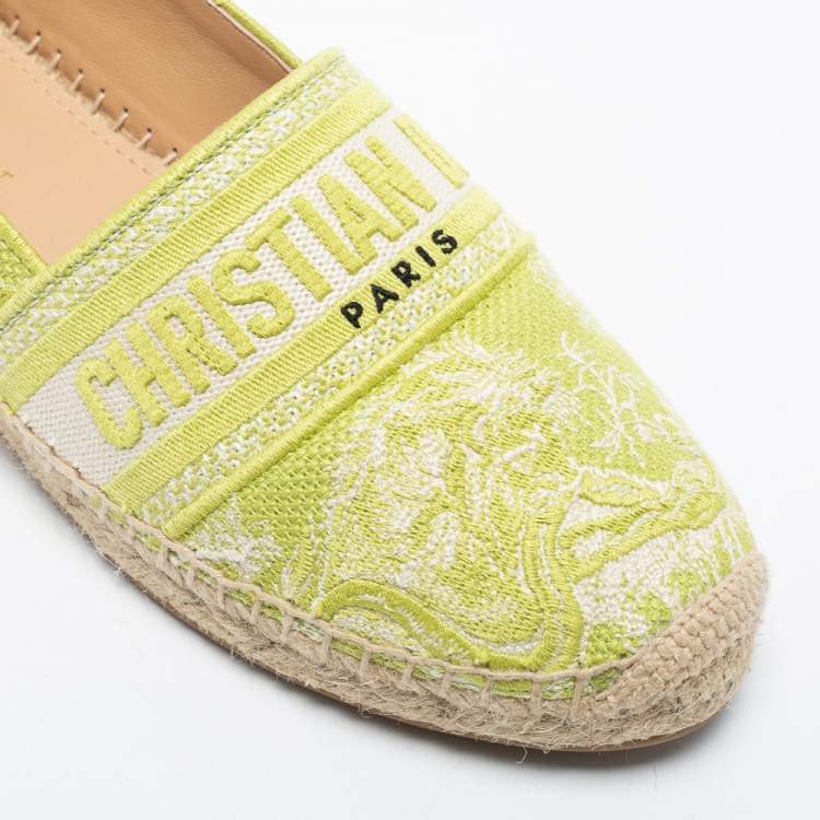 Pre Owned Dior White/Green Canvas Granville Flat Espadrilles Size 39.5