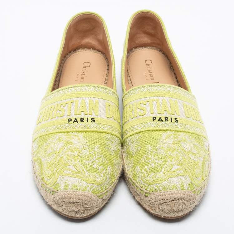 Pre Owned Dior White/Green Canvas Granville Flat Espadrilles Size 39.5