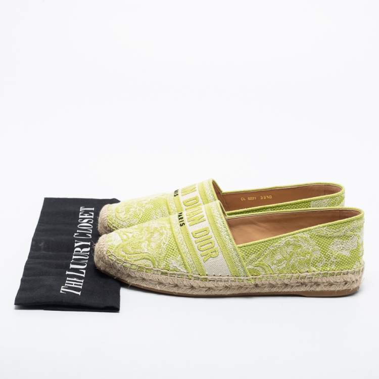 Pre Owned Dior White/Green Canvas Granville Flat Espadrilles Size 39.5