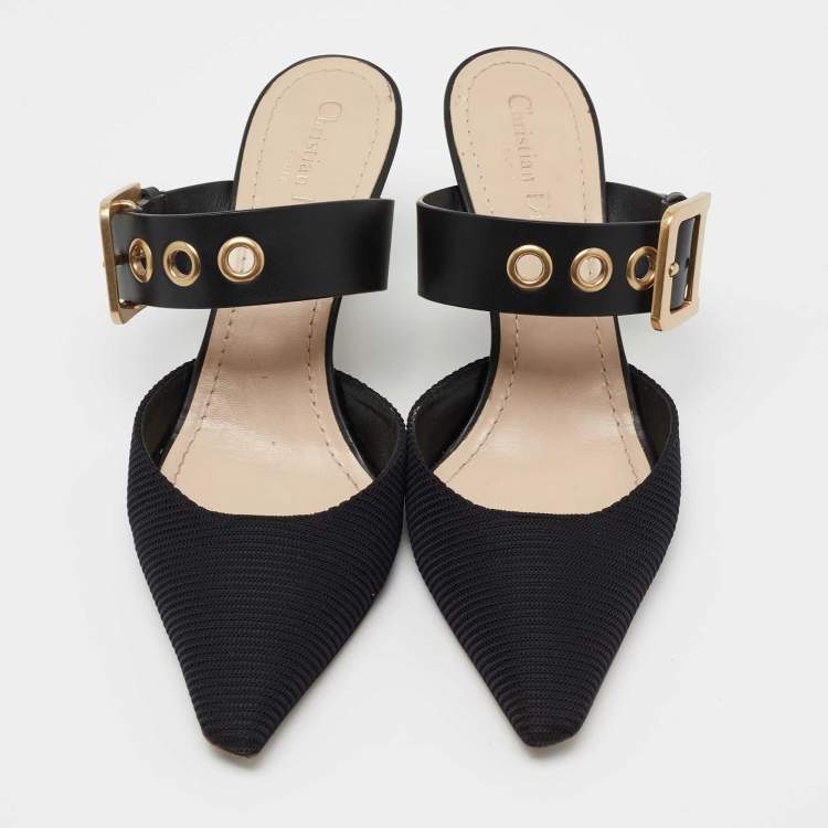 Pre Owned Dior Black Rubber And Fabric D-Dior Mule Sandals Size 40