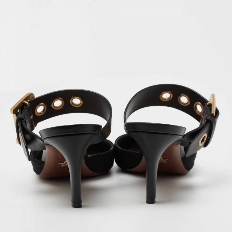 Pre Owned Dior Black Rubber And Fabric D-Dior Mule Sandals Size 40