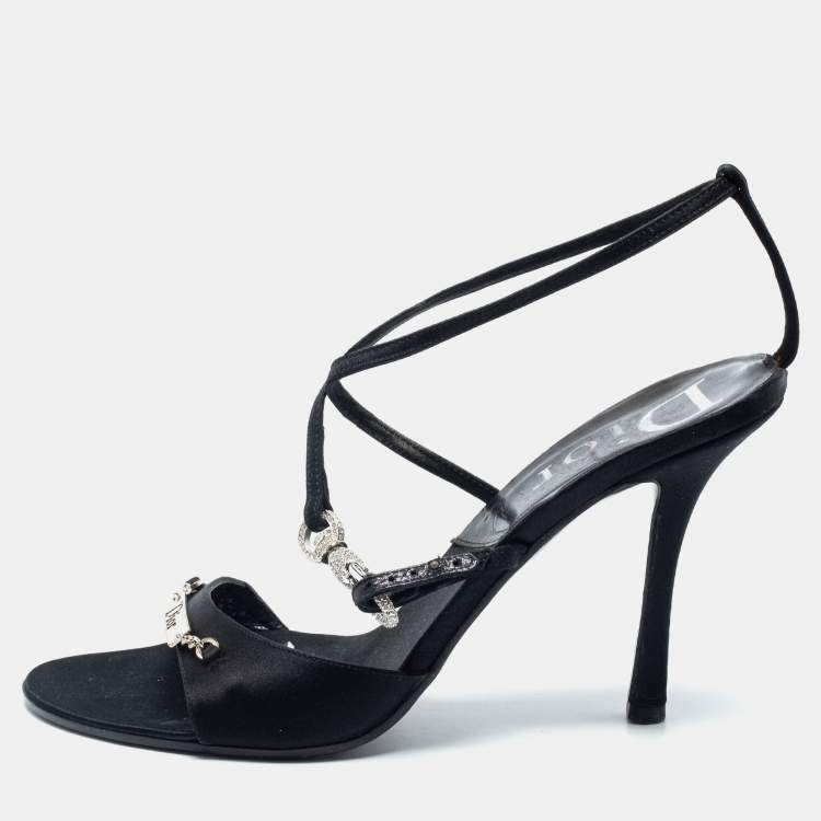 Pre Owned Dior Black Satin Open Toe Ankle Strap Sandals Size 40