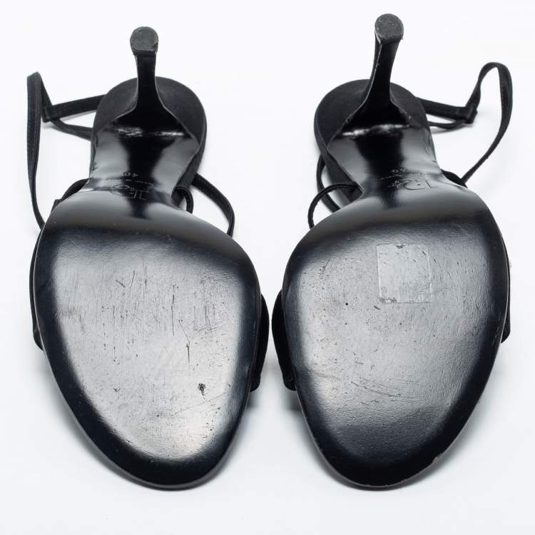 Pre Owned Dior Black Satin Open Toe Ankle Strap Sandals Size 40