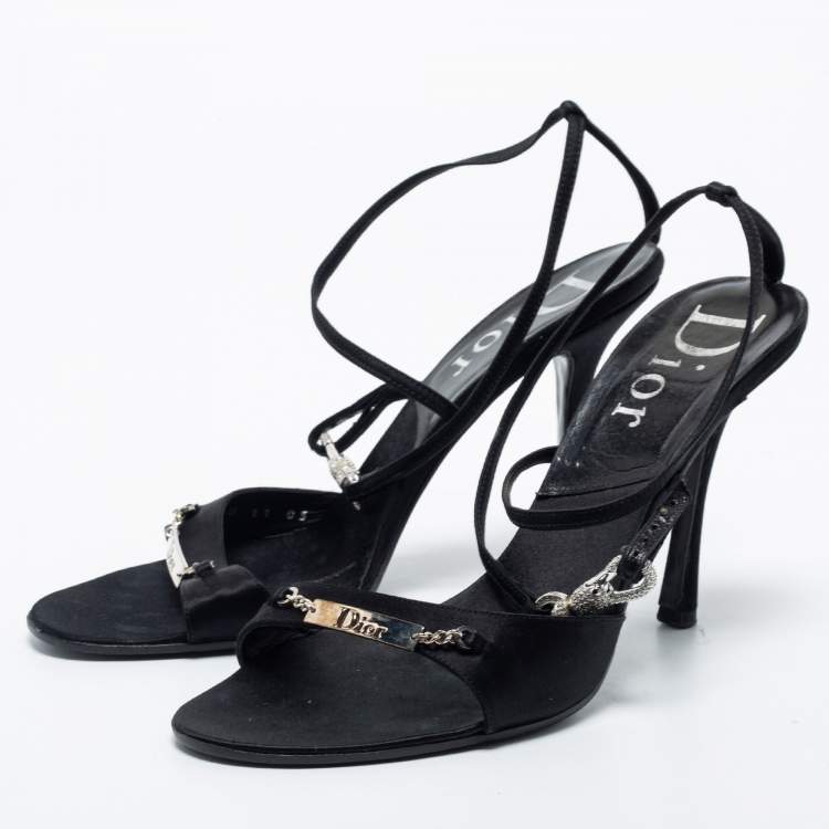 Pre Owned Dior Black Satin Open Toe Ankle Strap Sandals Size 40