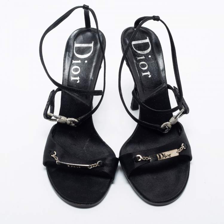 Pre Owned Dior Black Satin Open Toe Ankle Strap Sandals Size 40