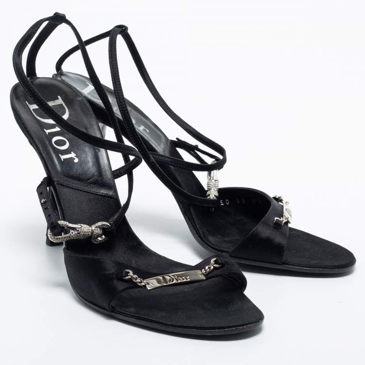 Pre Owned Dior Black Satin Open Toe Ankle Strap Sandals Size 40