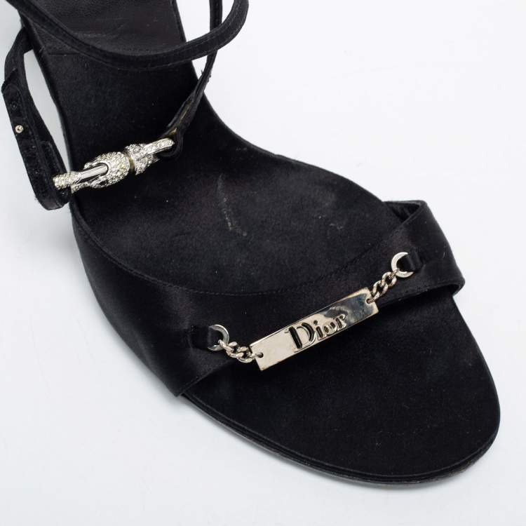 Pre Owned Dior Black Satin Open Toe Ankle Strap Sandals Size 40