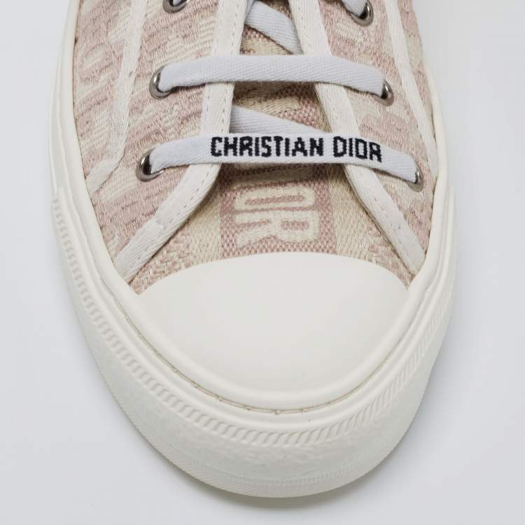 مملوكة مسبقًا Dior Pink/White Oblique Embroidered Fabric Walk'n'Dior Sneakers Size 41.5