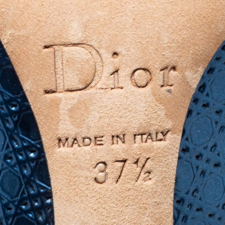 Pre Owned Dior Metallic Blue Cannage Leather Cherie Pointed Toe Pumps Size 37.5