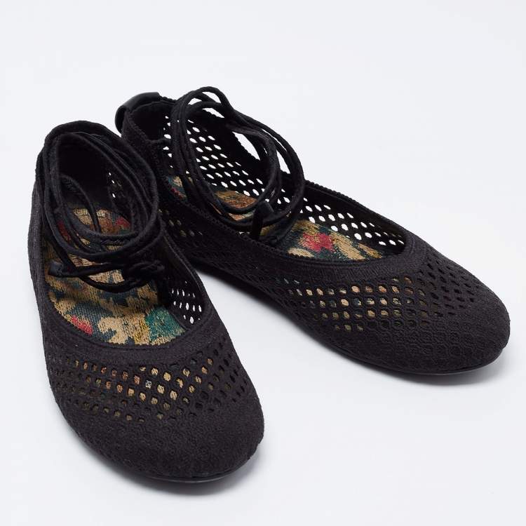 Pre Owned Dior Black Fabric Poeme Laced Ballerina Flats Size 38.5
