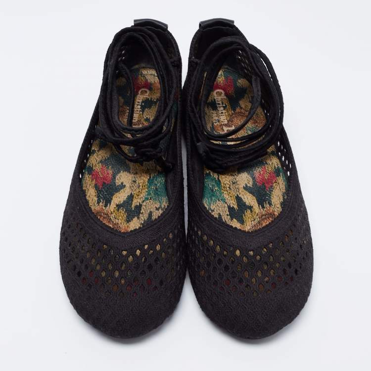 Pre Owned Dior Black Fabric Poeme Laced Ballerina Flats Size 38.5