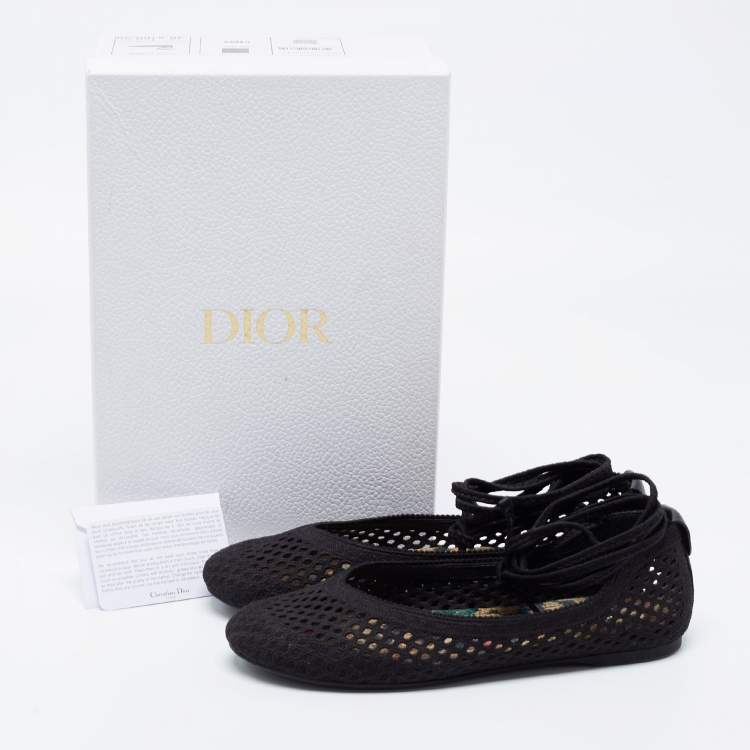 Pre Owned Dior Black Fabric Poeme Laced Ballerina Flats Size 38.5