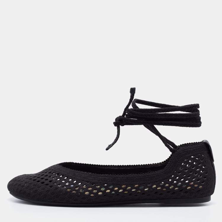 Pre Owned Dior Black Fabric Poeme Laced Ballerina Flats Size 38.5